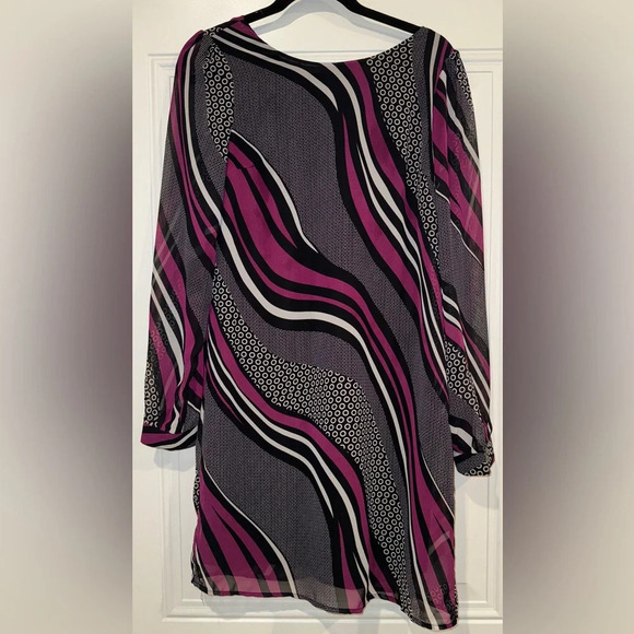 Cato Dresses & Skirts - Cato Women’s Black Purple Grey patterned layered sheath dress sz S